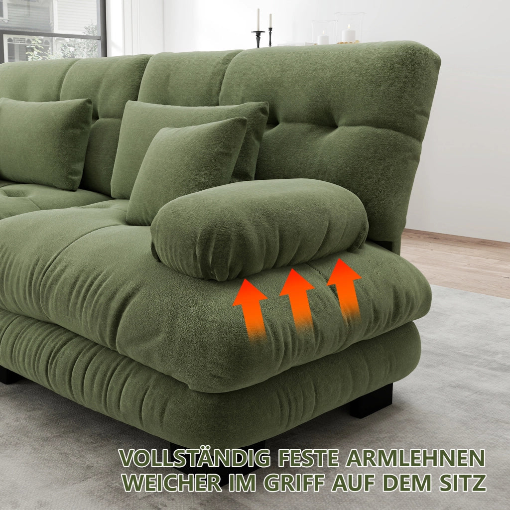 Divano modulare angolare a U con seduta profonda e pouf mobili, in ciniglia verde 313 × 145 × 81 cm