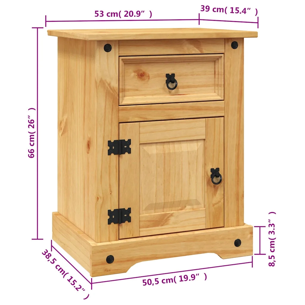 Comodino | Armadio da Notte | Mobiletto da notte in Legno di Pino Messicano Corona Range 53x39x66 cm