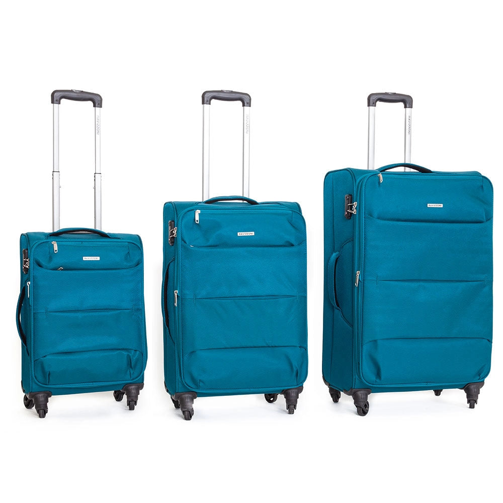 Set 3 Valigie Trolley Morbide in Poliestere 4 Ruote TSA Ravizzoni Ambra Blu
