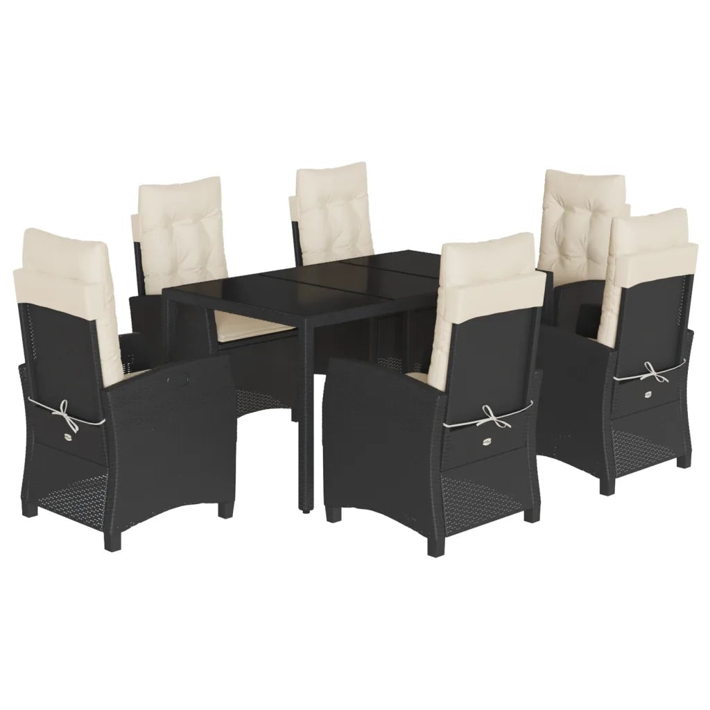Set da Pranzo da Giardino 7 pz Nero con Cuscini in Polyrattan 3212631