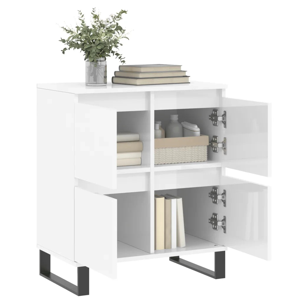Credenza Bianco Lucido 60x35x70 cm in Legno Multistrato 831222
