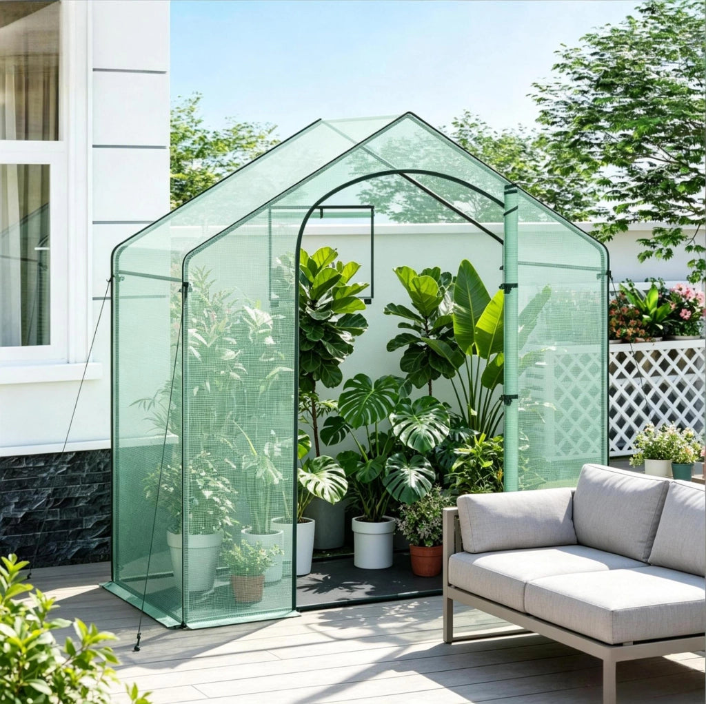 Serra da giardino 200x80x200 cm in acciaio e PE verde per terrazza e balcone