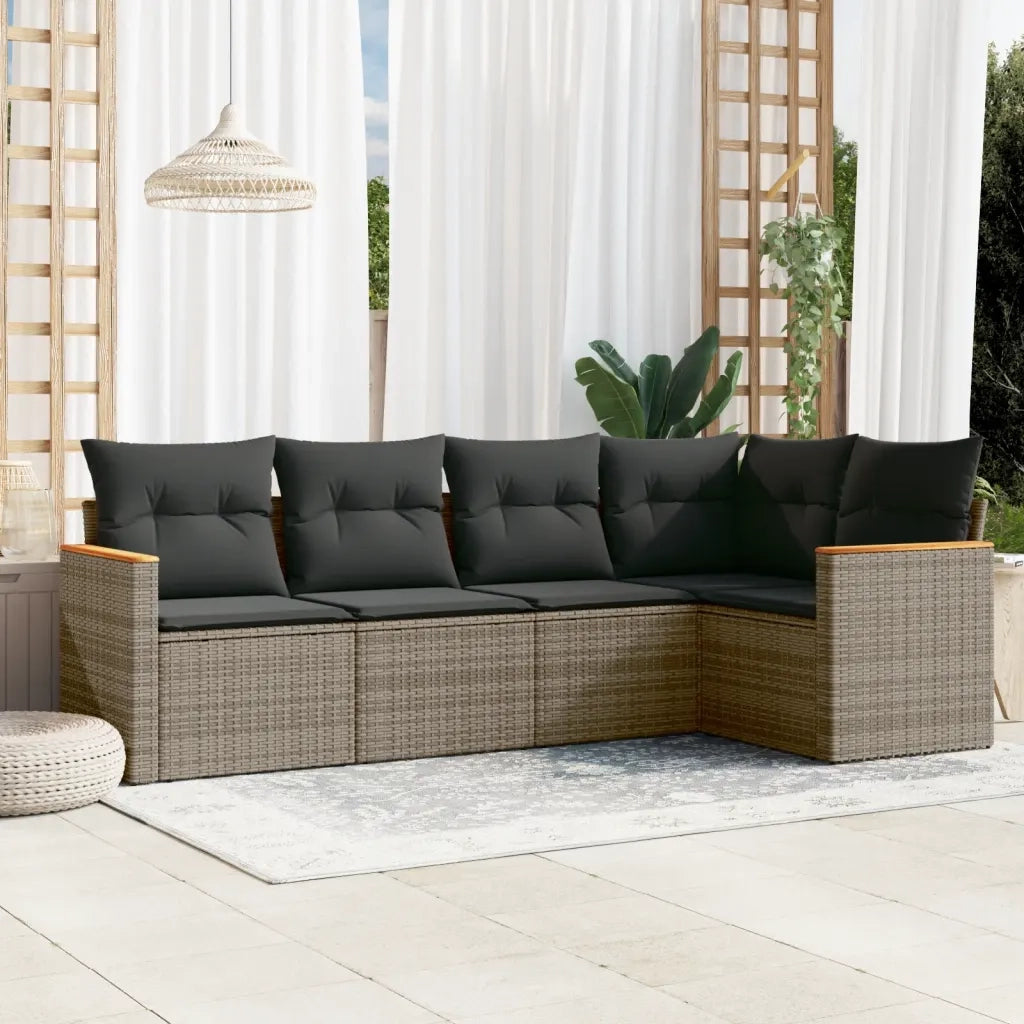 Set Divano da Giardino 5 pz | Set Salotto da Giardino con Cuscini Grigio in Polyrattan