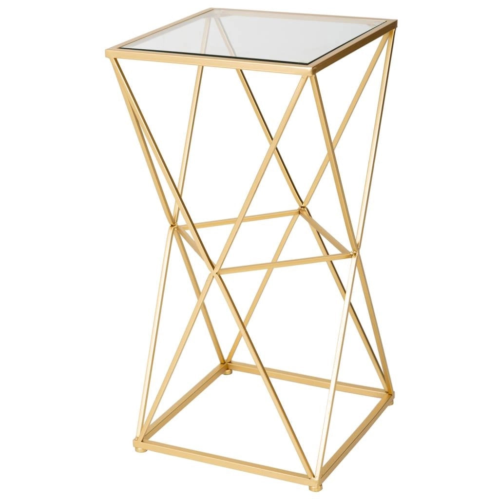 Tavolino in metallo con piano in vetro 35x35x70h cm