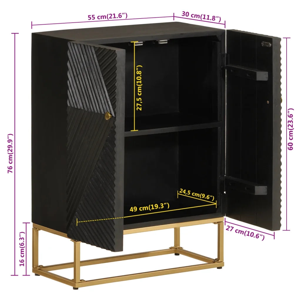 Credenza Nera 55x30x76 cm in Legno Massello di Mango e Ferro 372026