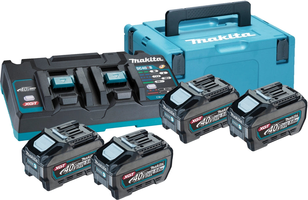 Kit Energy Makita XGT 40V 191U42-2 con 4 Batterie 5Ah, Caricatore Doppio DC40RB