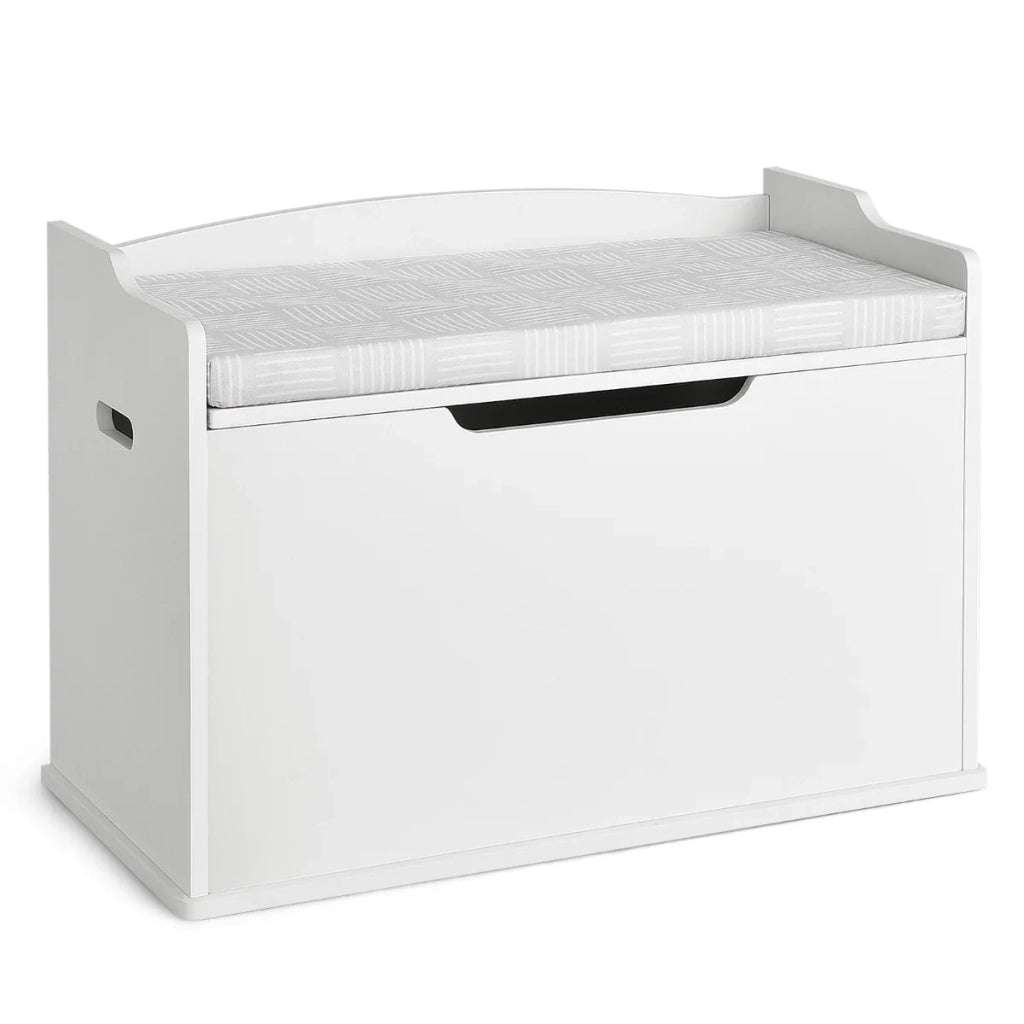 Cassapanca portaoggetti/contenitore 74 x 39 x 52 cm con coperchio di sicurezza atmosfera accogliente finitura bianca 20_0011495