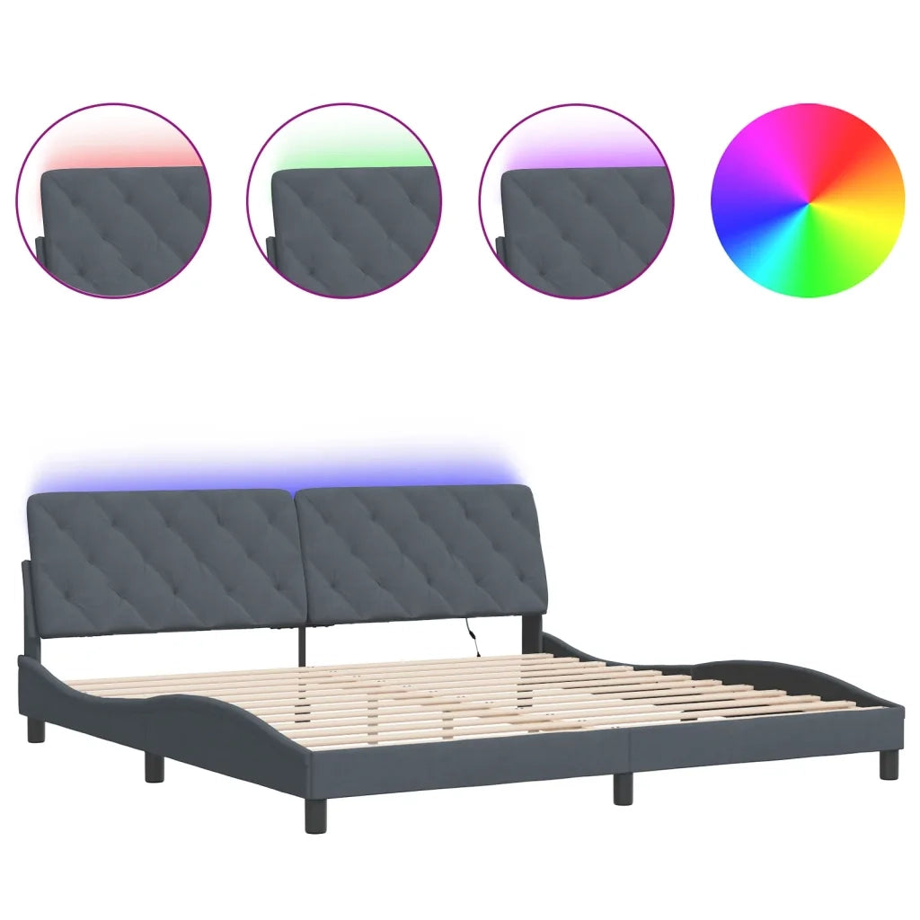 Giroletto con LED senza Materasso-Struttura Letto Grigio Scuro 200x200 cm in Velluto