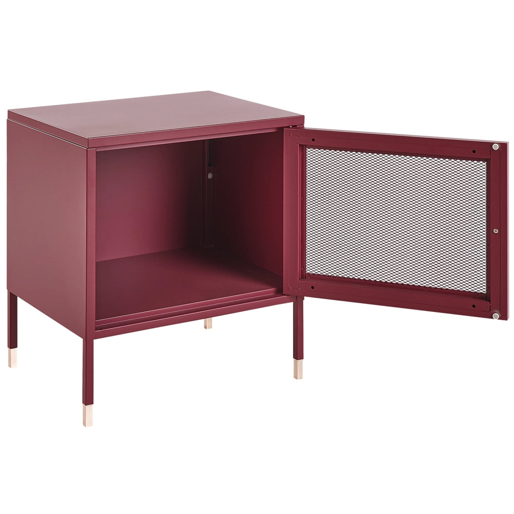Comodino metallo rosso scuro 45 x 35 cm ante a rete camera da letto moderna industriale