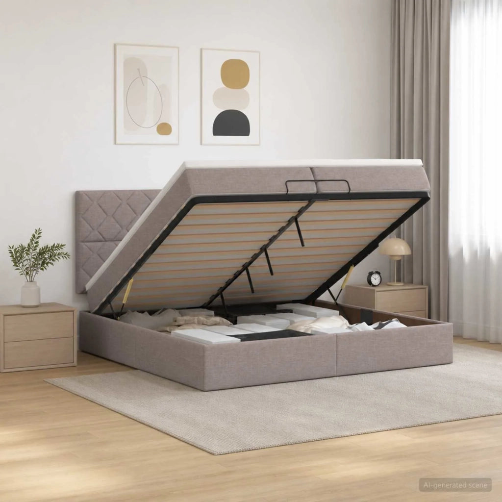 Letto ottomano con materasso Tortora 200 x 200 cm Tessuto 3457602