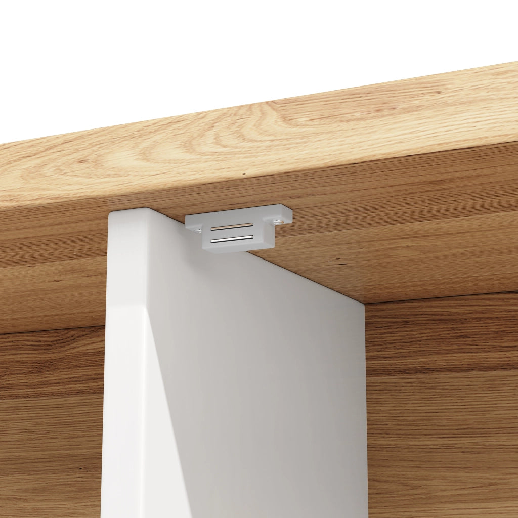 BUFFET 120x40x180 cm in MDF e vetro, bianco effetto legno con LED