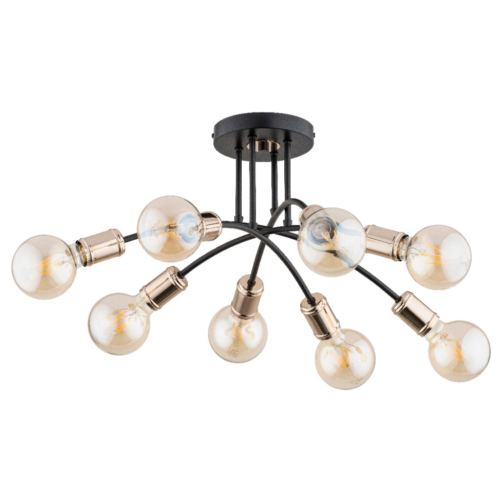 Plafoniera loft nero oro 8xE27 per soggiorno LANTI
