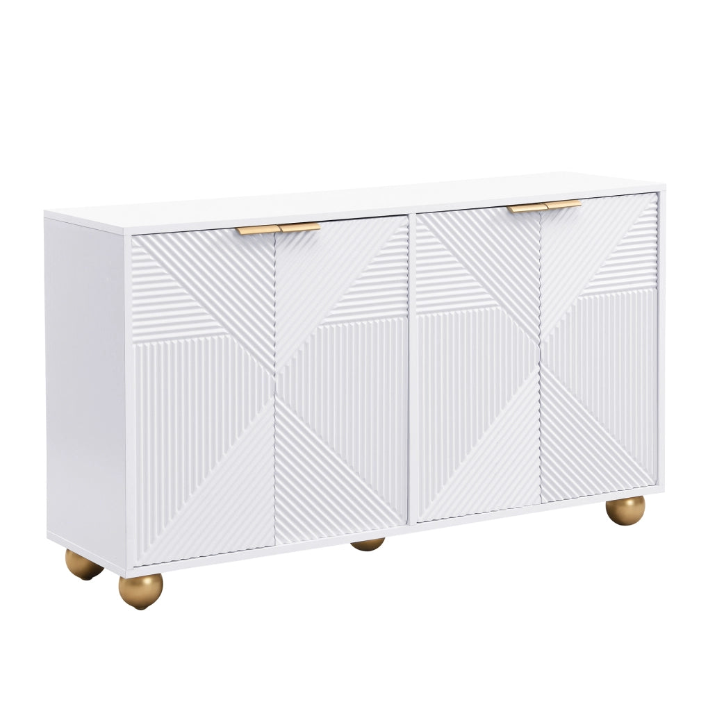Sideboard 120x35x71.5 cm con 4 ante; ripiani regolabili e dettagli dorati; MDF bianco