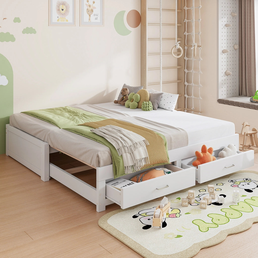 Letto estraibile 90 × 190 cm et 180 × 190 cm con 2 cassetti, senza materasso, in legno, bianco