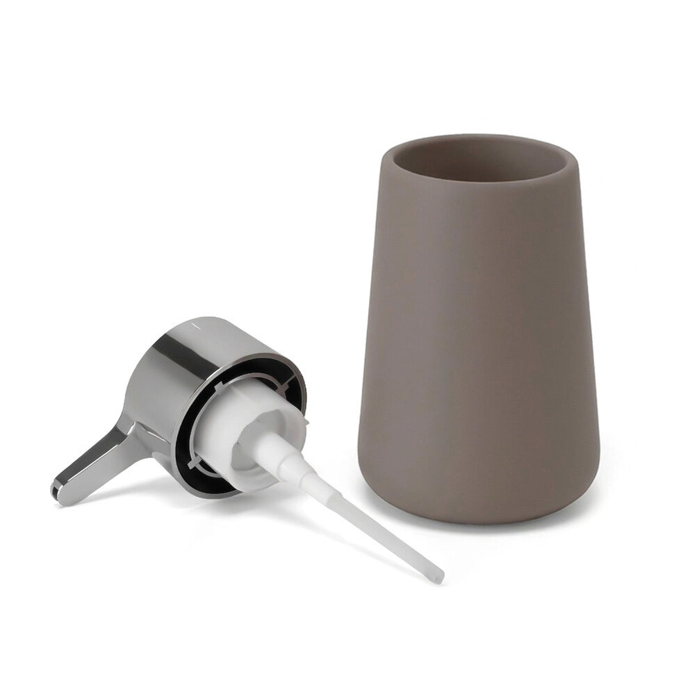 Set accessori bagno in ceramica tortora con dispenser sapone e due portaspazzolini Sidney