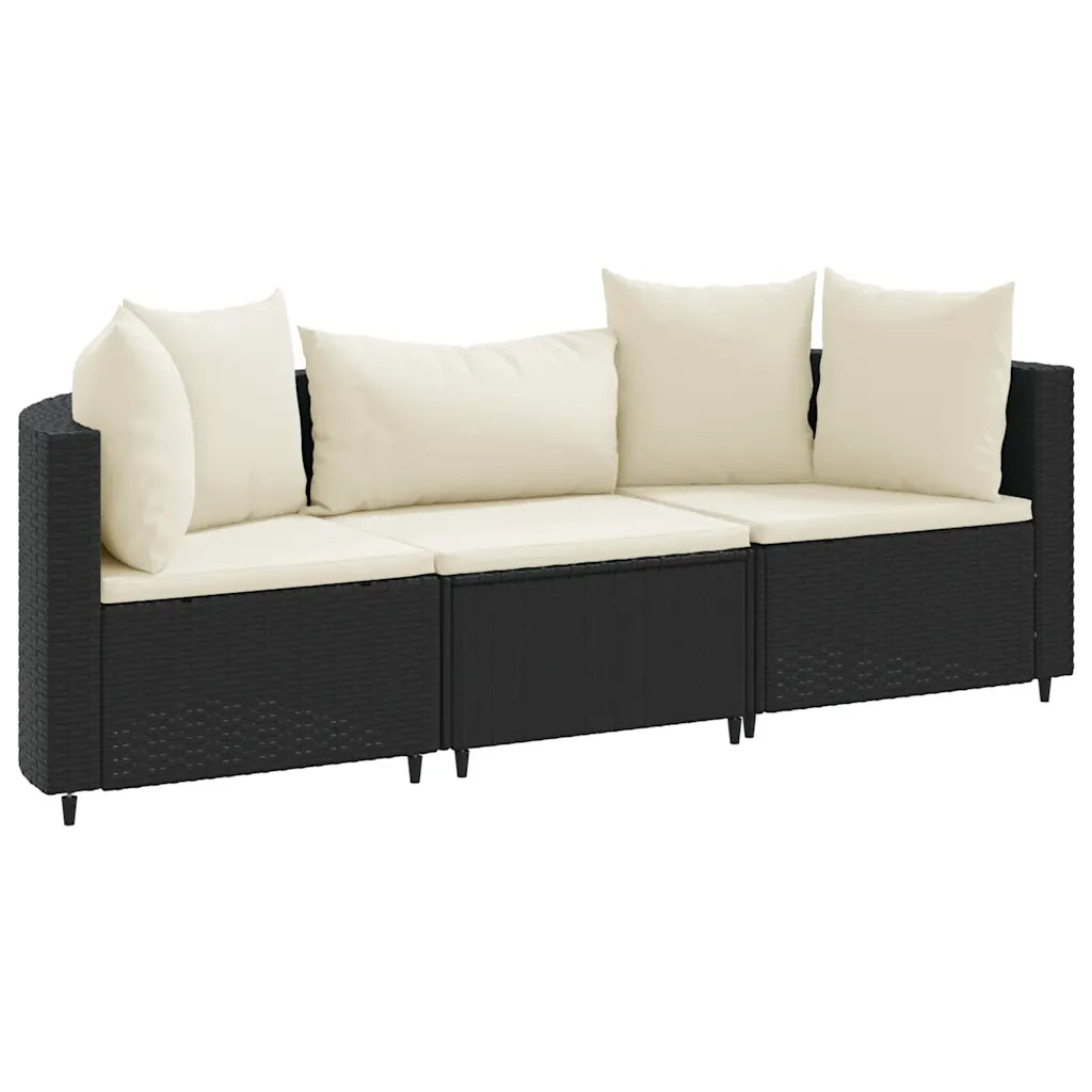 vidaXL Set Divani da Giardino 3 pz con Cuscini in Polyrattan Nero