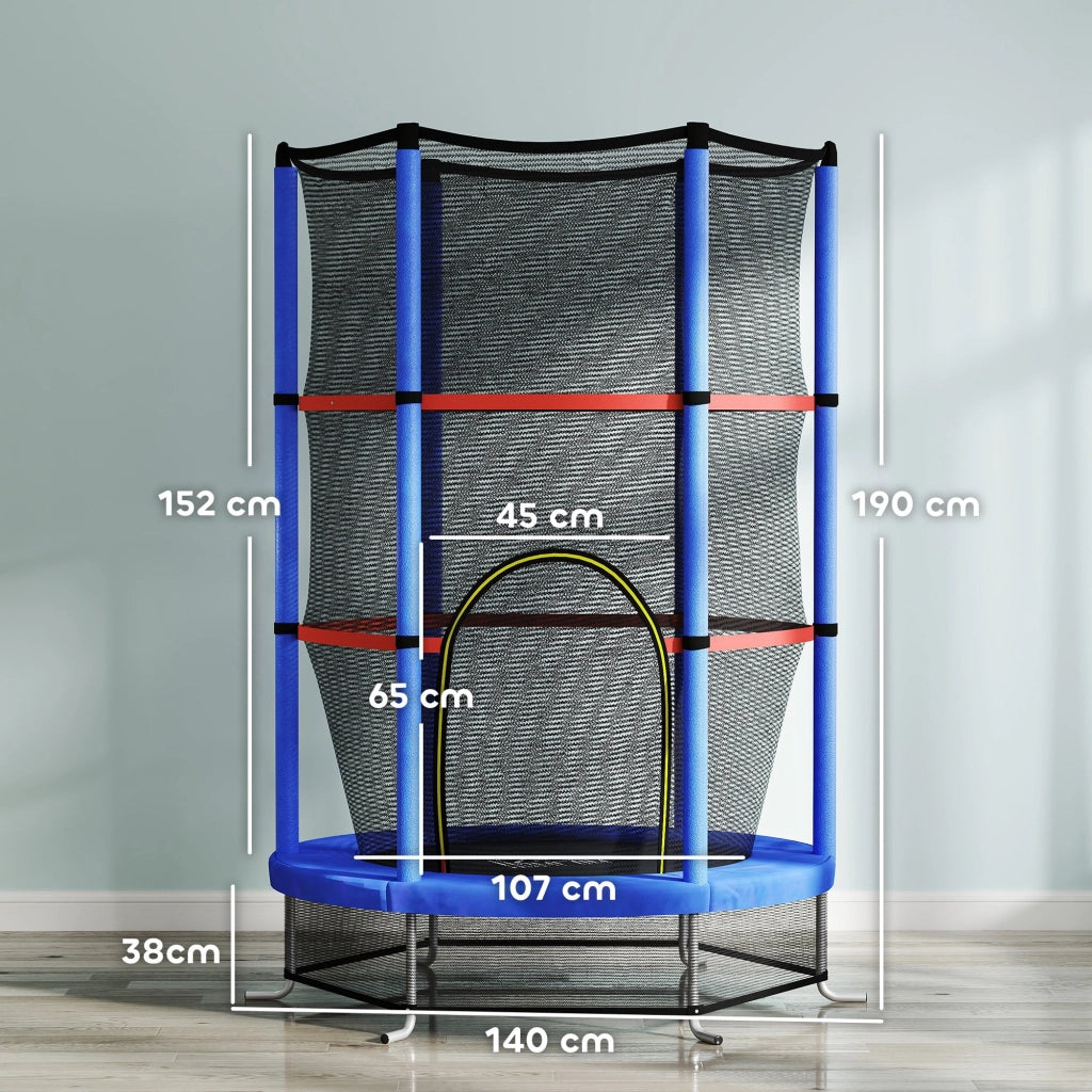 Tappeto Elastico per Bambini 3-6 Anni Ø140x190 cm con Rete di Protezione Blu e Nero