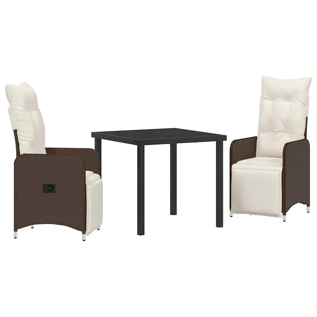 Set da Pranzo per Giardino con cuscino 3 pcs Marrone polyrattan