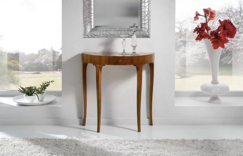 Consolle in legno classica a mezzaluna 1 cassetto grezzo l.81 p.34 h.80 (3110) - Mobili 2G