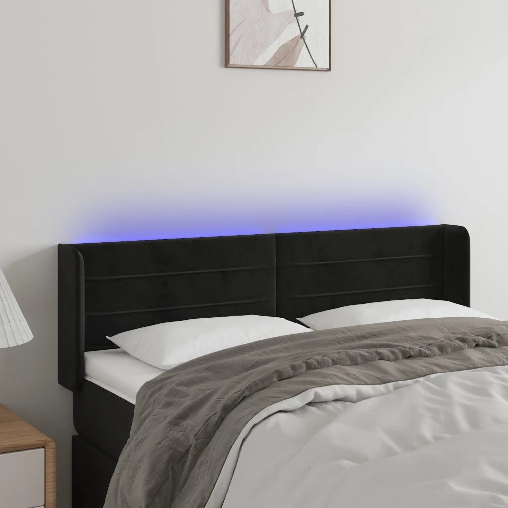 Testiera a LED-Testata con LED Nera 147x16x78/88 cm in Velluto 687900