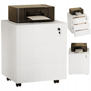 Contenitore da ufficio su ruote con cassetti con serratura, armadio mobile bianco