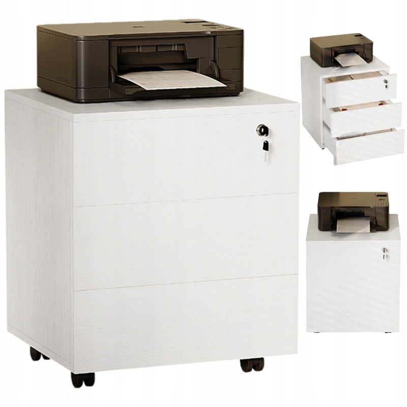 Contenitore da ufficio su ruote con cassetti con serratura, armadio mobile bianco