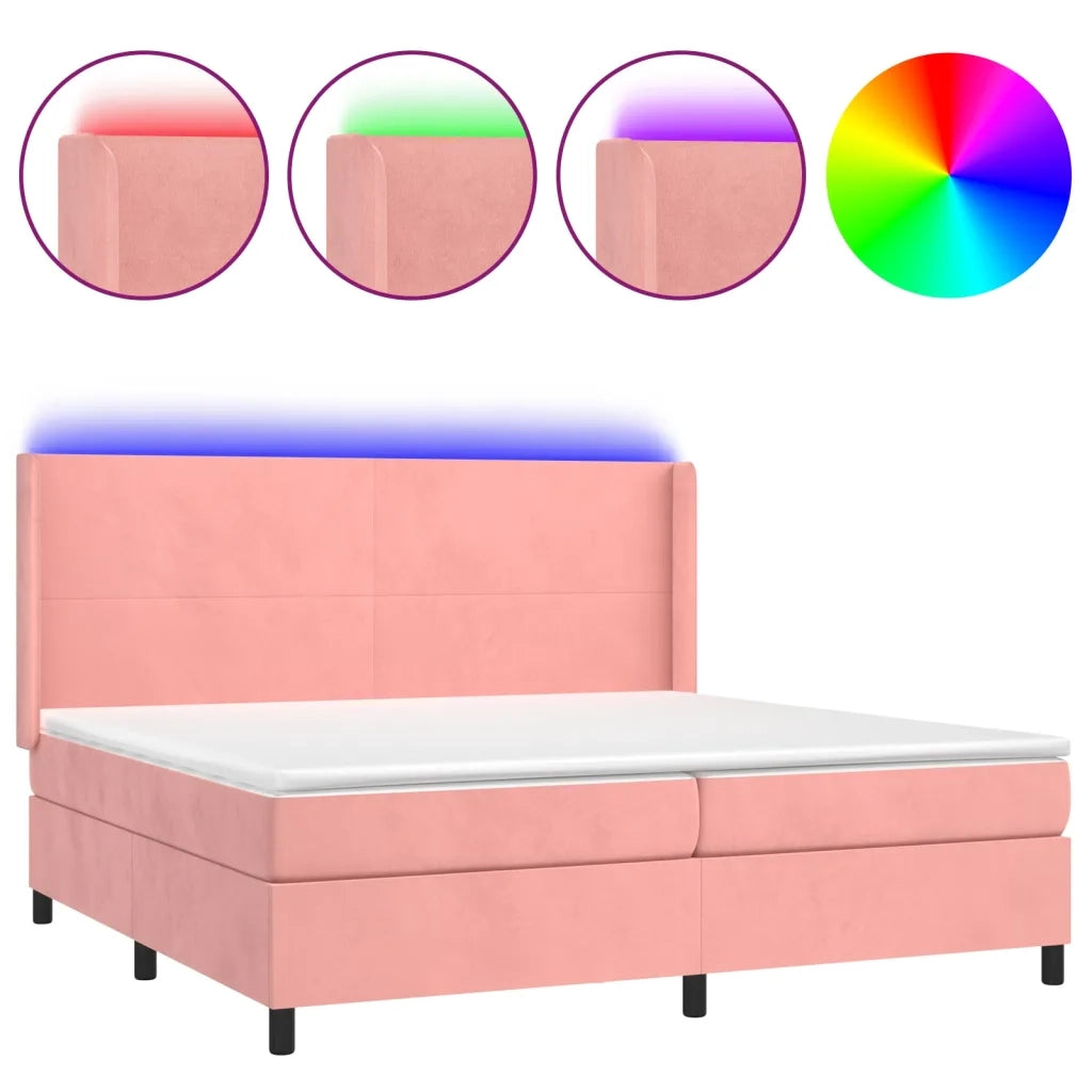 Letto a Molle con Materasso e LED Rosa 200x200 cm in Velluto 3139468