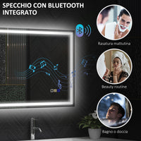 Specchio Bagno da Parete LED Antiappannamento 50x70 cm Speaker Bluetooth e Pulsanti Touch in Vetro Temperato