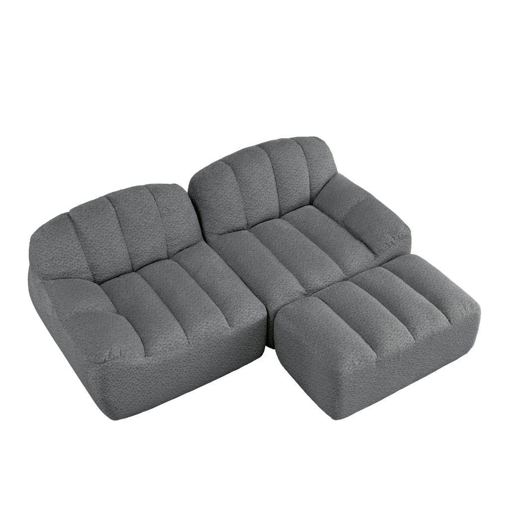 Divano Modulare 2 Posti Angolare con Ottoman ¨C MINIMAL ¨C Tessuto Grigio