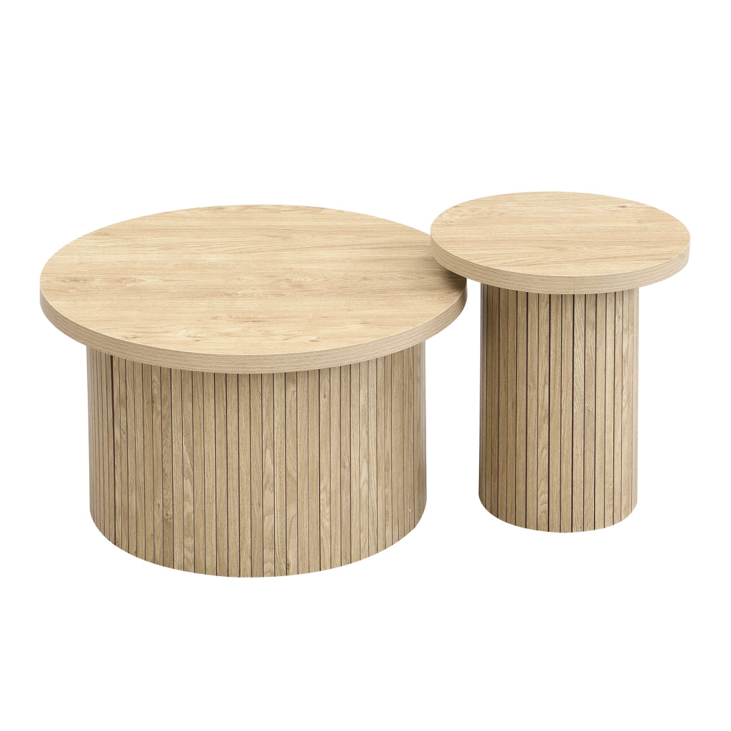 Set di tavolini 66x66x40 cm e 40x40x46 cm; design modulare; MDF; colore naturale