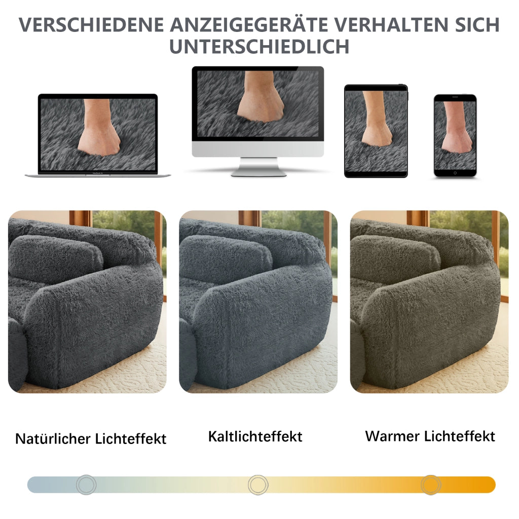OKWISH Divano Modulare 3 Posti, Seduta Profonda con Pouf Collegabile e Base Antiscivolo, Tessuto Peluche, Grigio