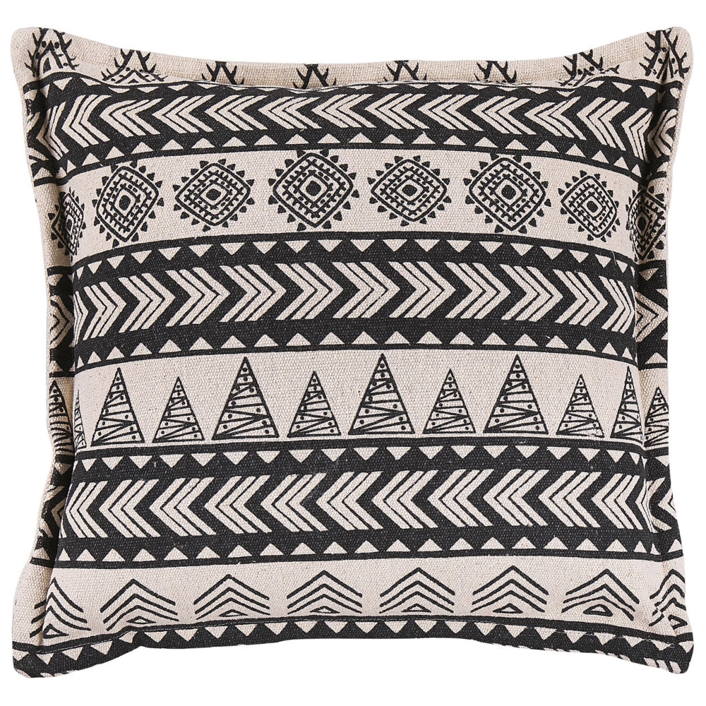 Set di 2 cuscini Fodera in cotone beige e nero con imbottitura quadrata 45 x 45 cm boho motivo rustico decorativo