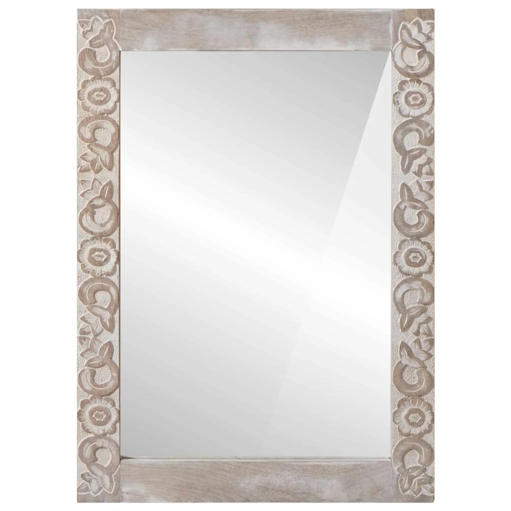 Specchio da parete Bianco 70 x 50 cm Legno di mango massello 4018399