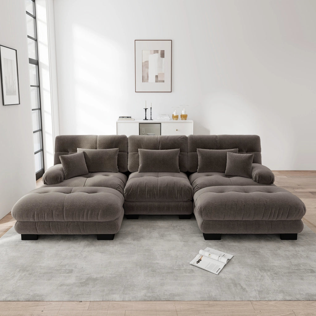 Divano modulare angolare con ottomane; in chenille marrone