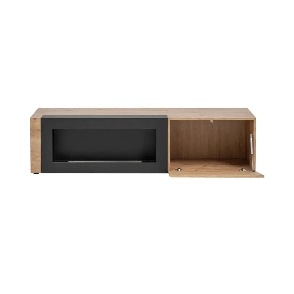 Set di soggiorno DOUM – Rovere chiaro e nero – Con camino a bioetanolo – L320 x H192 x P45 cm