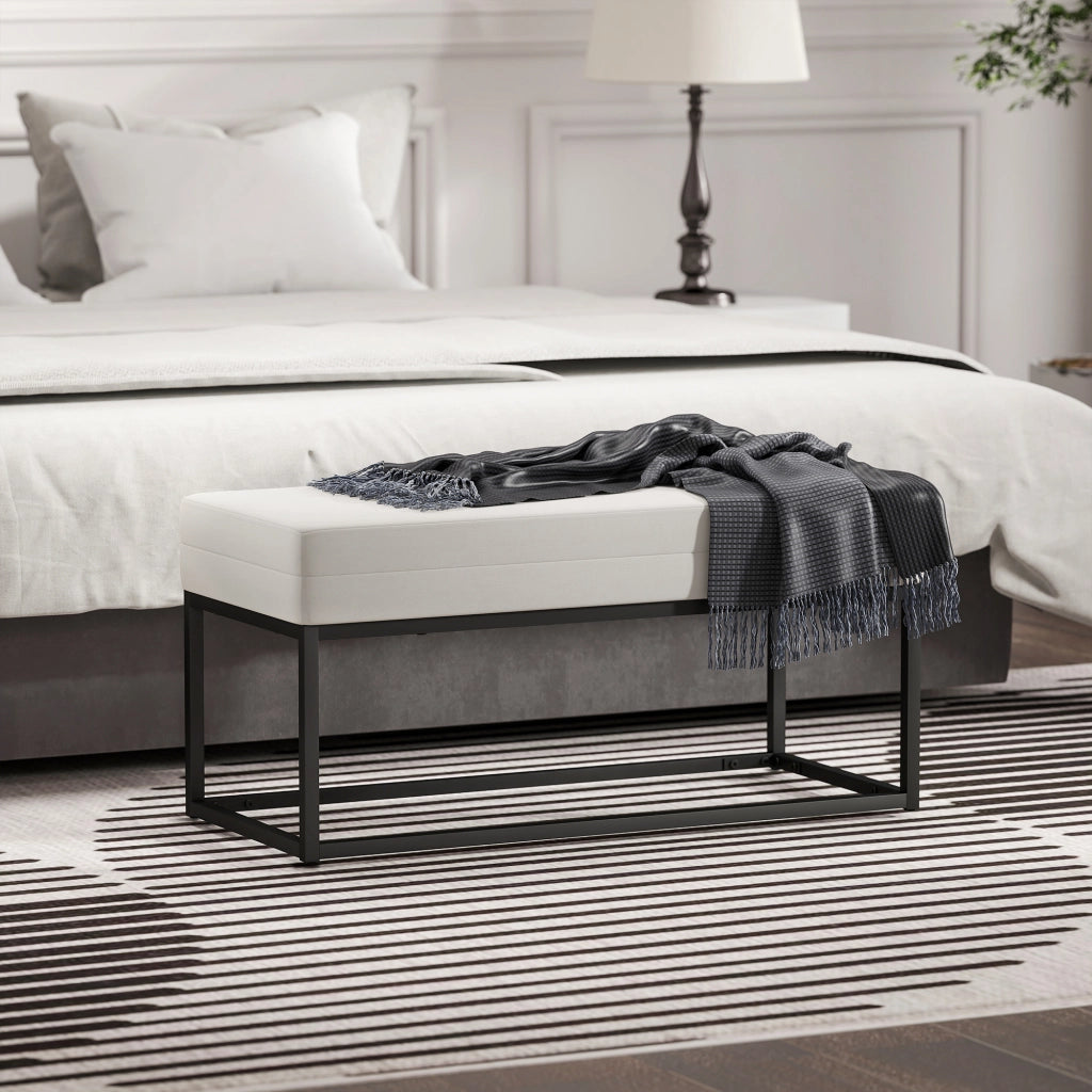 Panca da Ingresso Moderna con Appendiabiti ¨C Zephmum ¨C Acciaio Grigio, Velluto Crema, 94x42x44 cm