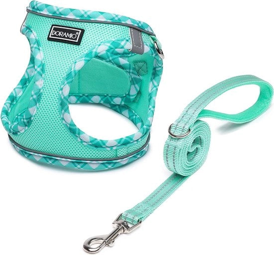 Attrezzo per cani piccoli con cinghia, cinghia a passo, pettorale riflettente e respirante, pettorale anti-trazione, cinturino per cani piccoli, cinturino per gatti (verde chiaro, S)