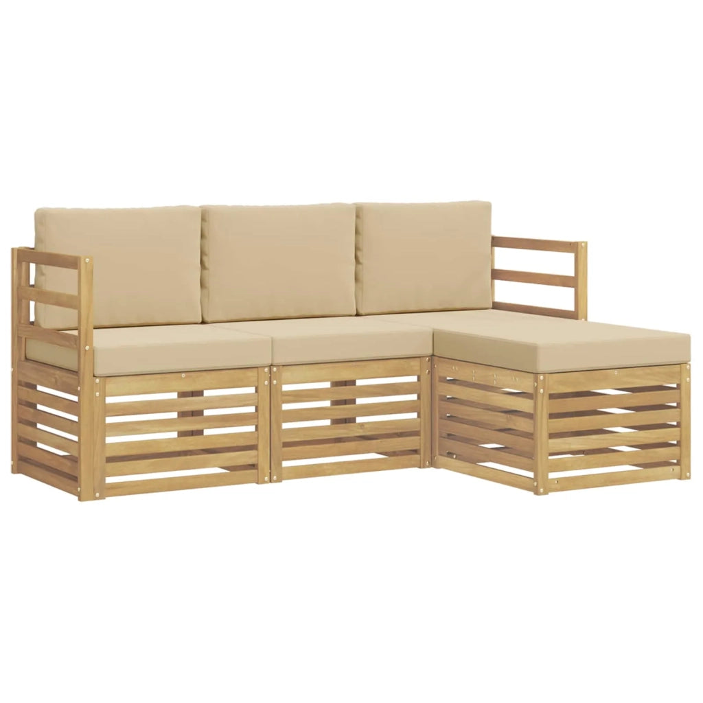Set di divani da esterno 4 pcs Bianco e Beige Poliestere