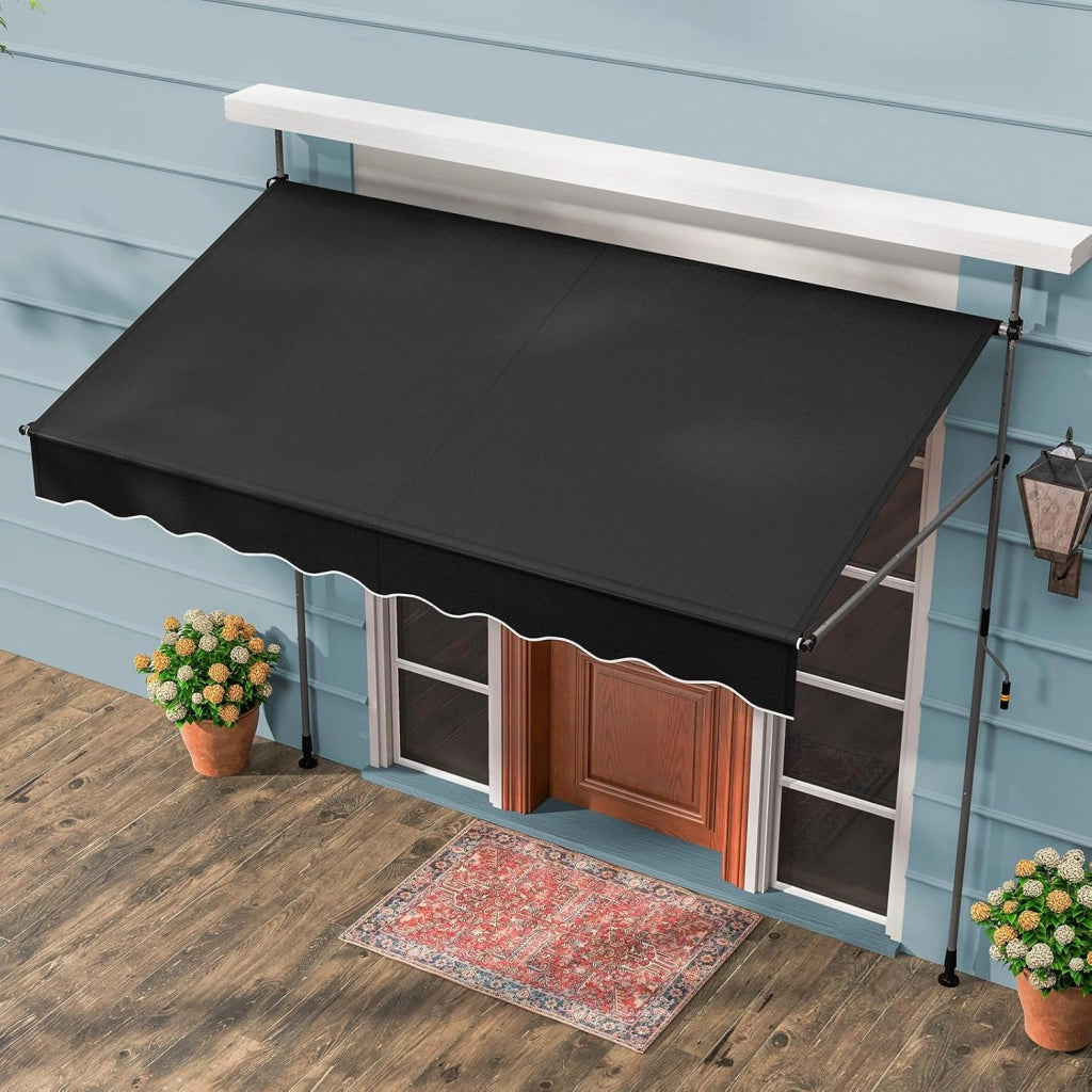 Tenda da Sole a Morsetto, Tenda per Balcone Senza Foratura Altezza e Inclinazione Regolabili con Manovella, Telo Impermeabile e Resistente ai Raggi Solari e Telaio Antiruggine (2,5M,Nero)