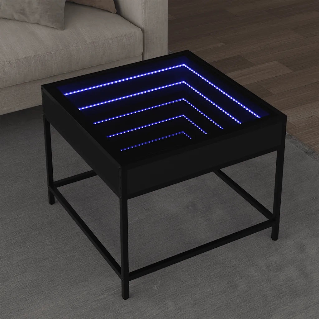 Tavolino da salotto | Tavolino da caff¨¨ | Tavolino da Soggiorno con LED Infinity Nero 50x50x41 cm
