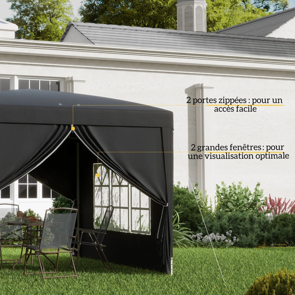 Tenda da giardino pieghevole 3x3 m ¨C zephmum ¨C nero con 4 pareti e sacco di trasporto
