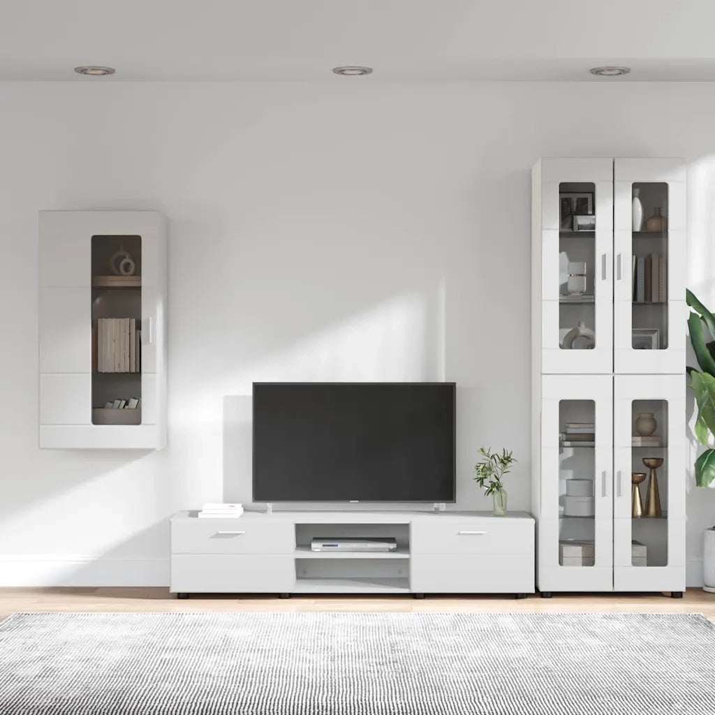 Set mobile TV con porta FLORIN 3 pcs Bianco Legno multistrato
