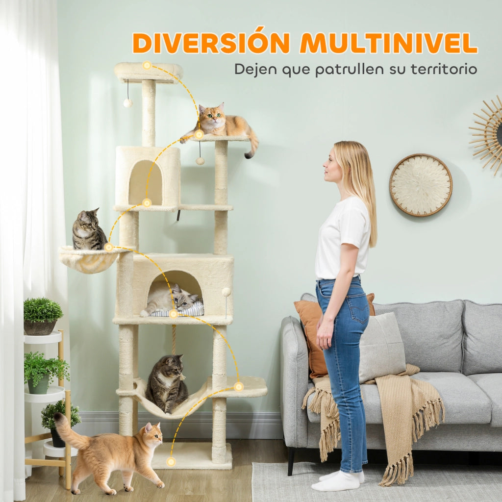 Albero tiragraffi per gatti con torre piattaforma scalatore e letto ¨C zephmum ¨C 60x48x202 cm beige