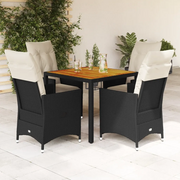 Set da Pranzo da Giardino 5 pz Nero con Cuscini in Polyrattan 3276681