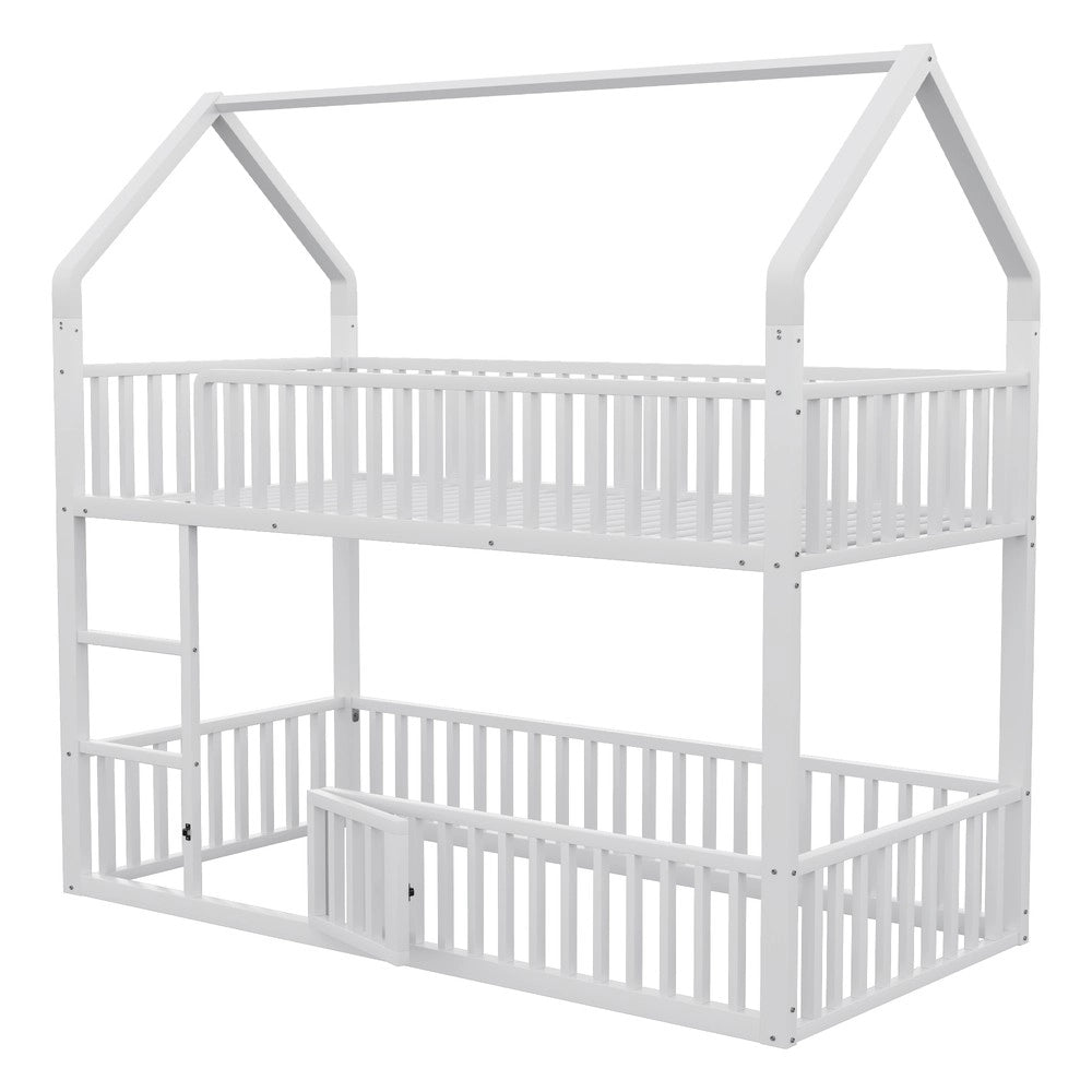 Letto a Castello per Bambini con Scala e Porta ¨C MINIMAL ¨C Metallo Bianco 90x200