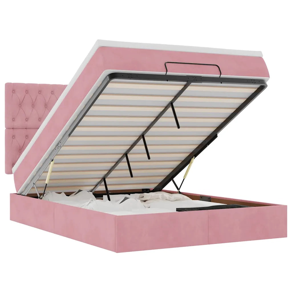 Struttura Letto Pouf con Materassi Rosa 140x190 cm in Velluto 3314395