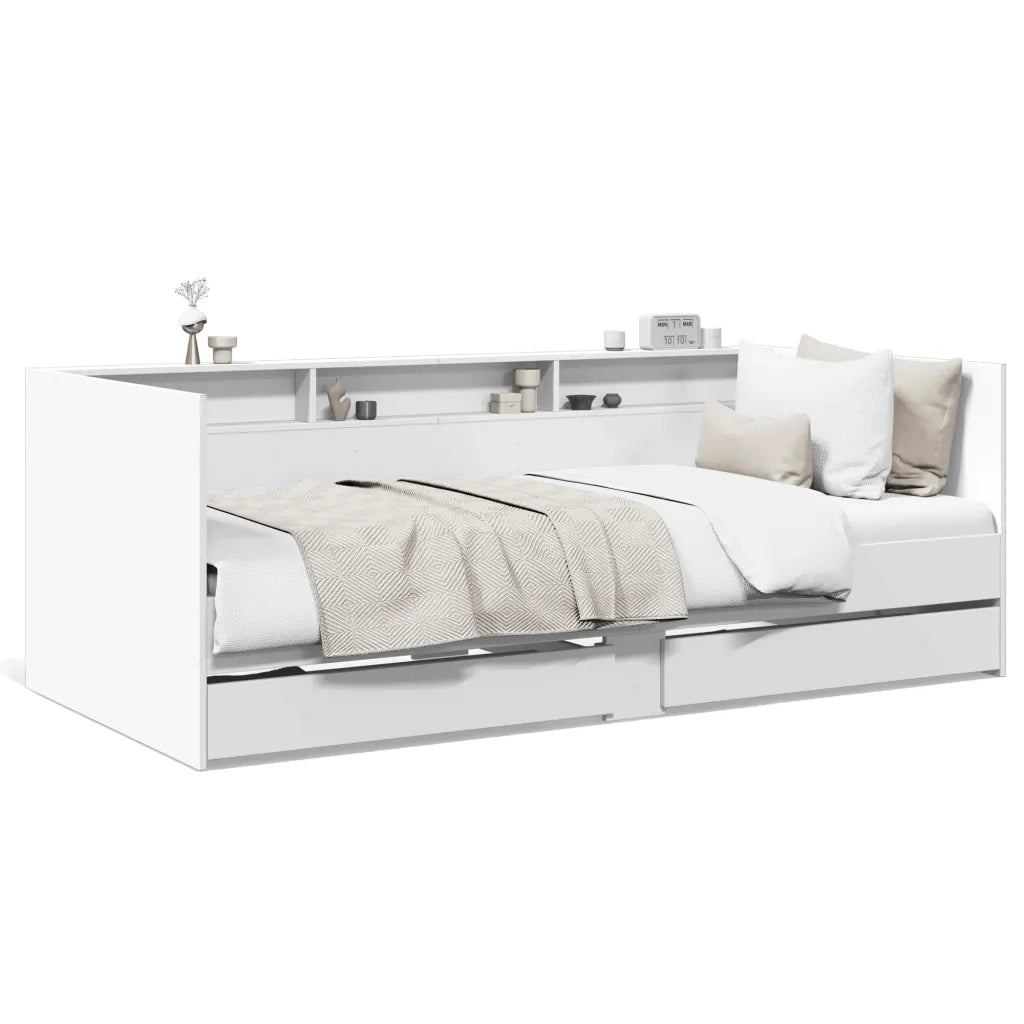 Divano Letto con Cassetti senza Materasso Bianco 100x200 cm