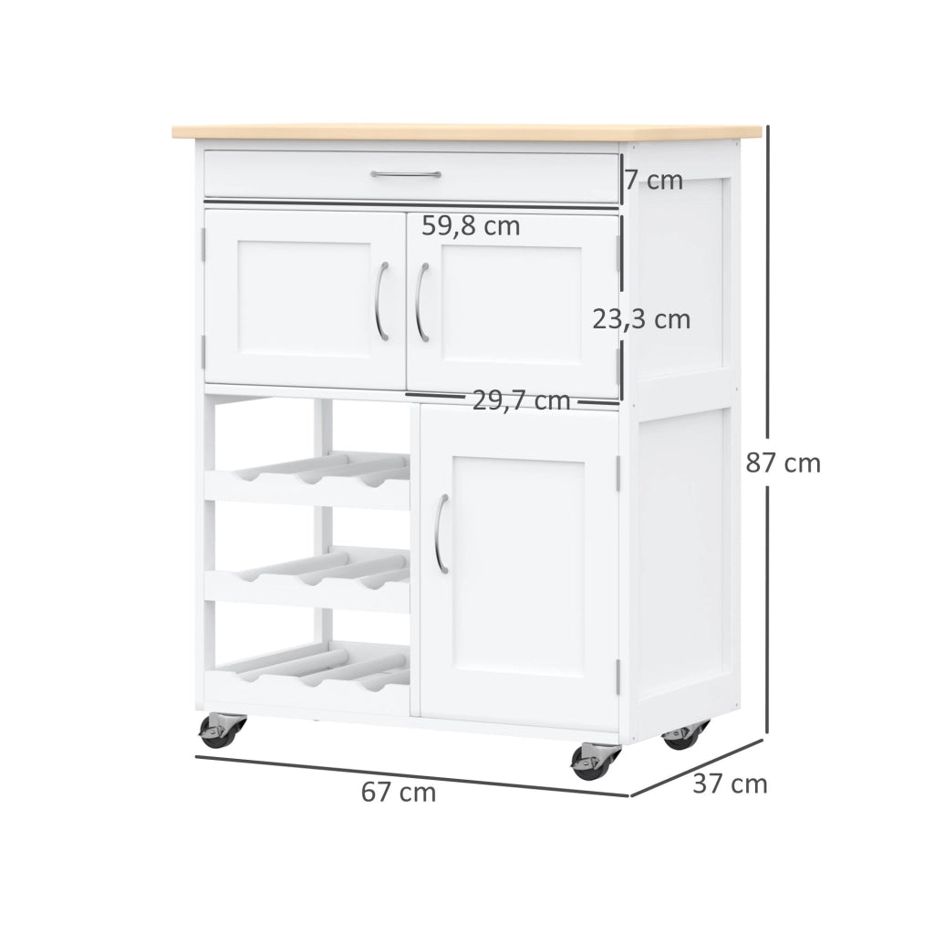 Cassettiera da cucina con 2 ante e 9 bottiglie ¨C zephmum ¨C MDF bianco con piano in legno
