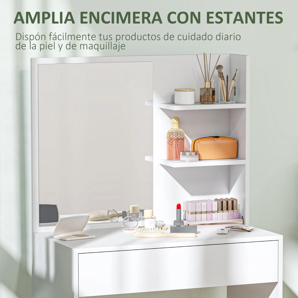 Scrivania da trucco con specchio, cassetti e ripiani aperti ¨C zephmum ¨C Bianco