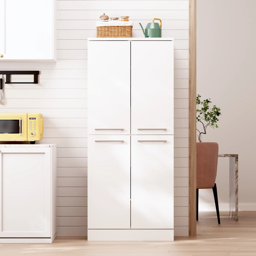 Dispensa alta con ripiani regolabili e 4 ante, finitura lucida, per cucina e sala da pranzo, 76 × 42 × 180 cm